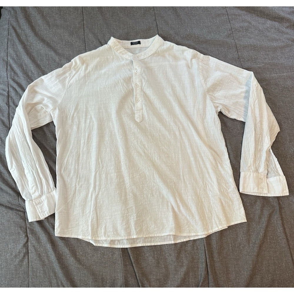 Coofandy Cotton Hemp Henley Mens White Shirt XXL Coastal Mediterranean Resort
